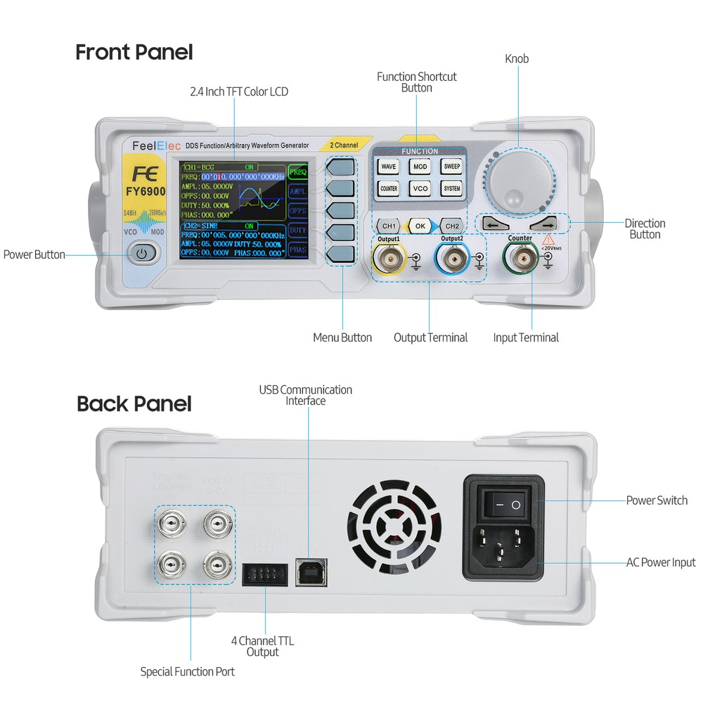 100MHz Function Signal Generator 300MSa/s DDS Dual-channel Frequency Meter I9D7