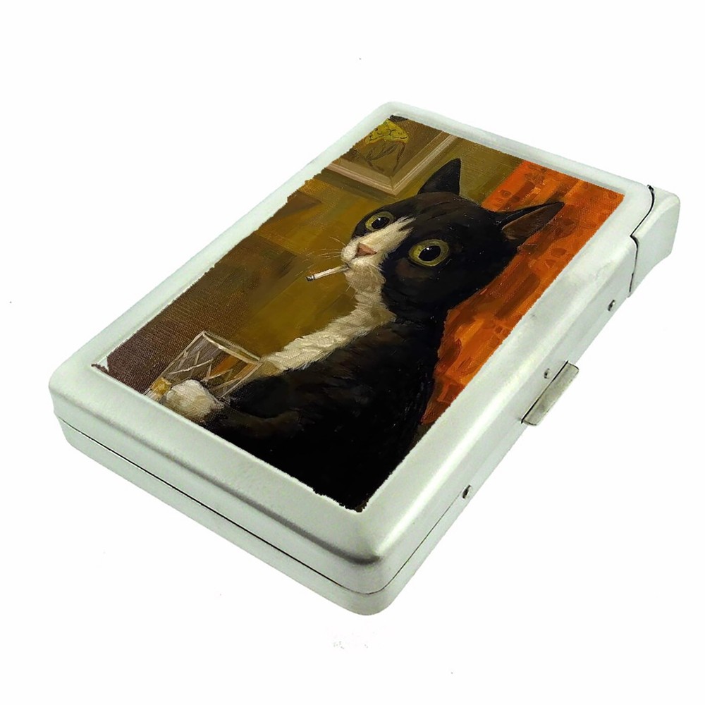 Smoking Cat Cigarette Case with lighter ID Holder Wallet