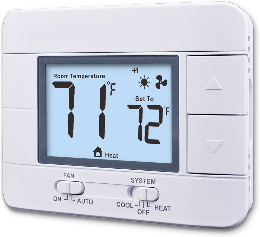 Non Programmable Thermostat for Home 2 Heat 2 Cool Multistage System, White