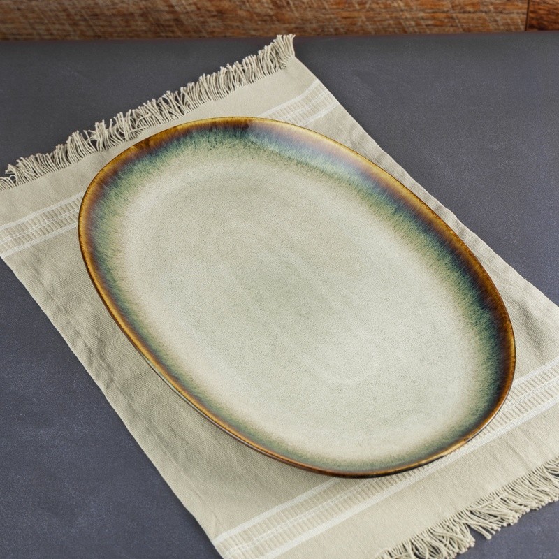 Rustic Ceramic Oval Serve Platter Dishwasher Safe Perfect Entertaining New
