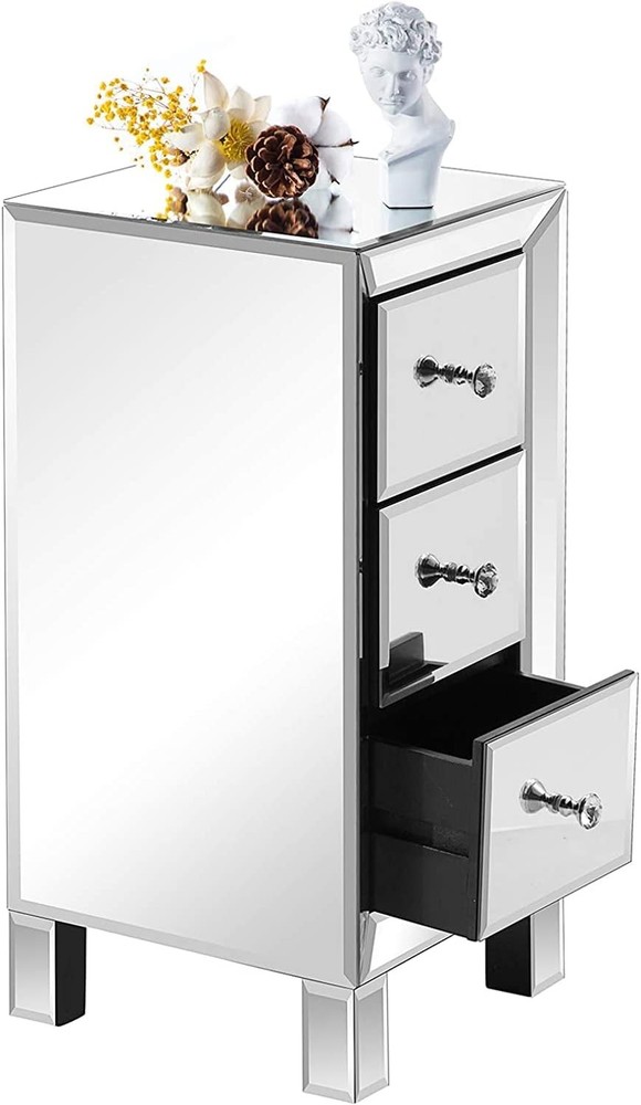 3-Drawer Mirrored Nightstand Set of 2, End Table, Bedside Table, bed sets