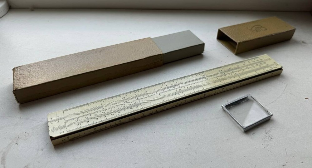 Vintage Logarithmic ruler slide with case
