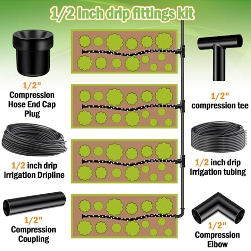 25 Pack PVC 1/2 Inch Drip Irrigation Tee Connector 1/2" Compression Tee Drip