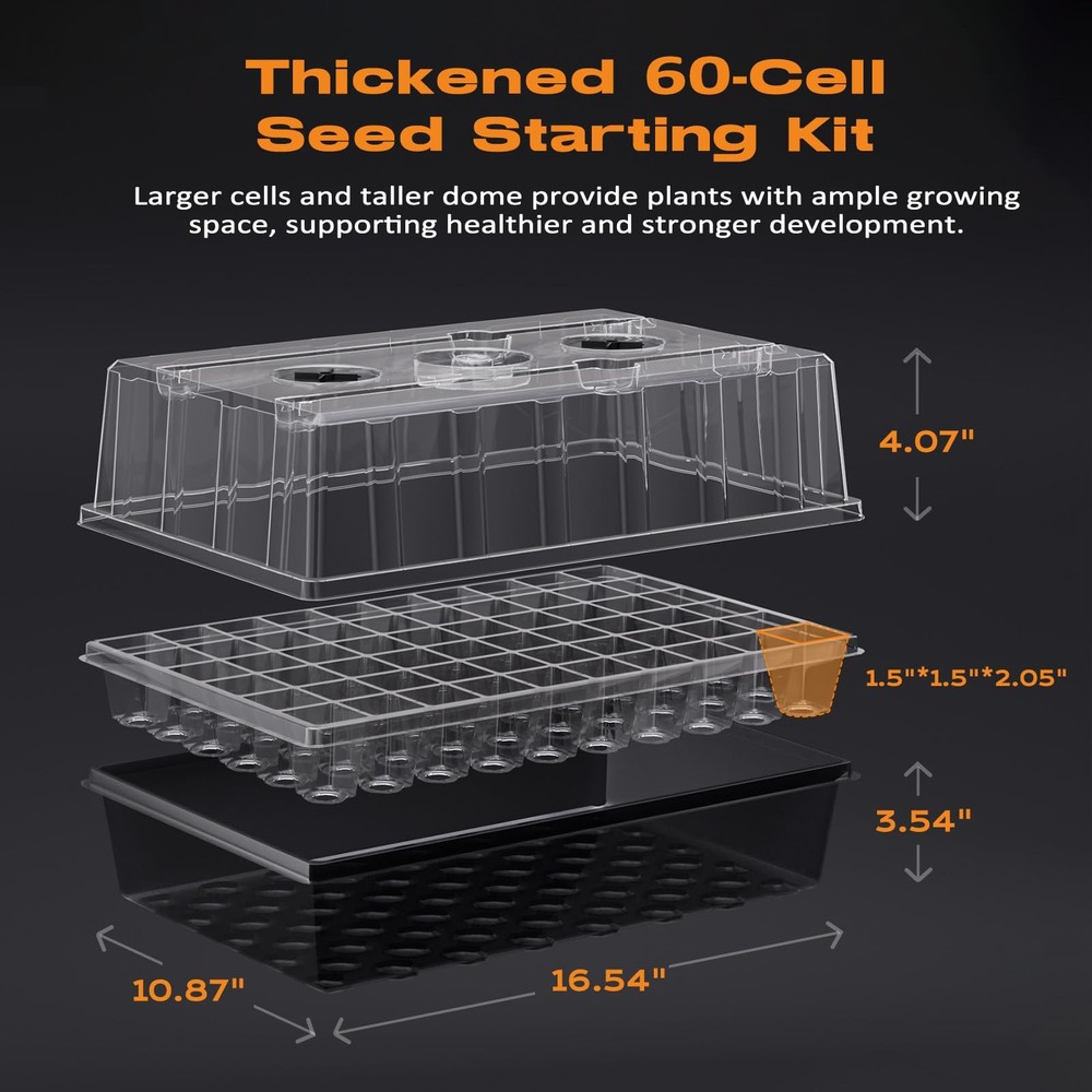 60-Cell Self-Watering Seed Starter Tray with Grow Light, Seed Starter Kit wit...