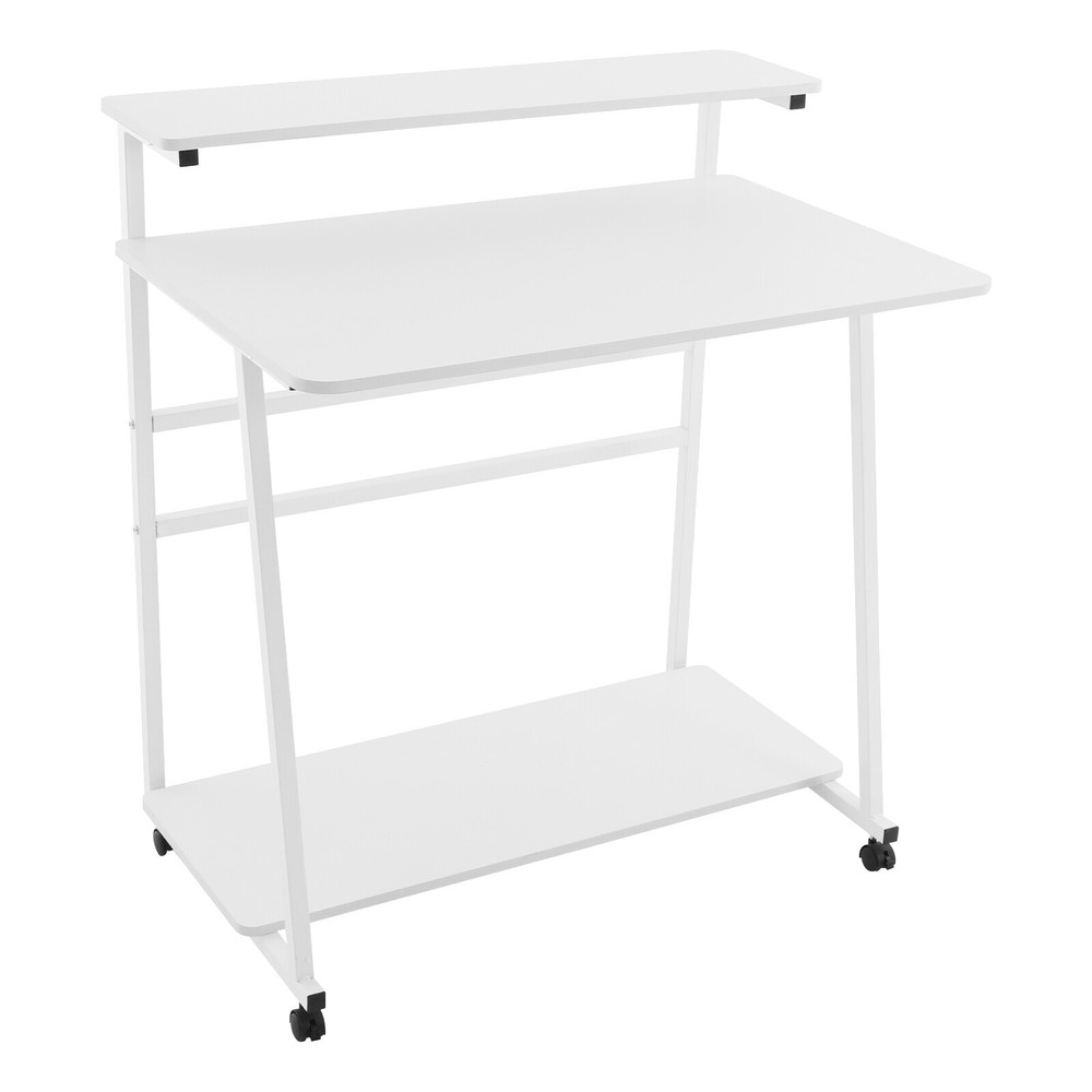3-tier Rolling Computer Desk Mobile Desk Free Standing Home Office Table White