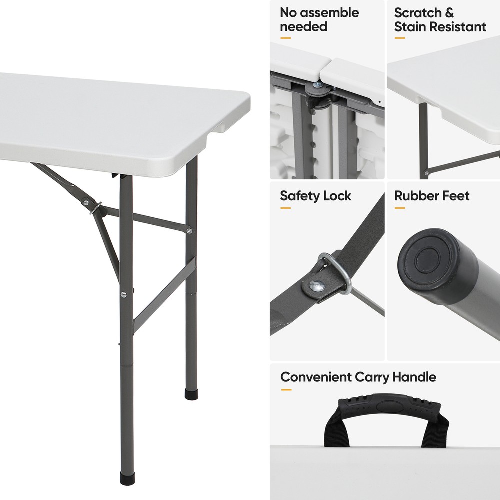4FT Folding Picnic Table, Portable Plastic Dining Table with Carrying Handle