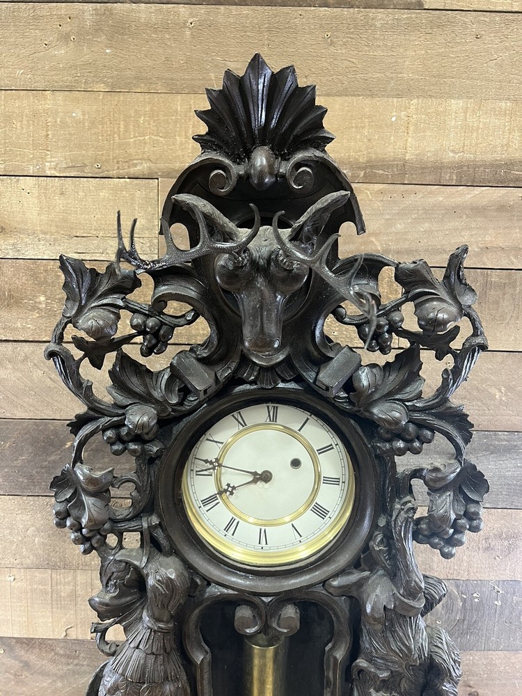 Antique Black Forest Papier-Mâché Hunters Clock