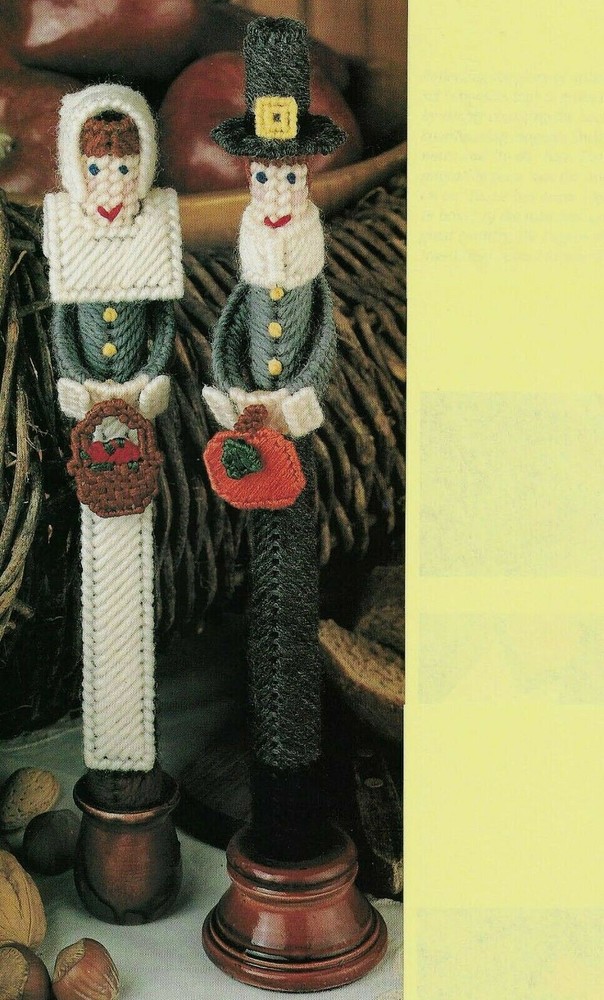 PILGRIM FIGURES CANDLESTICKS THANKSGIVING PLASTIC CANVAS PATTERN INSTRUCTIONS