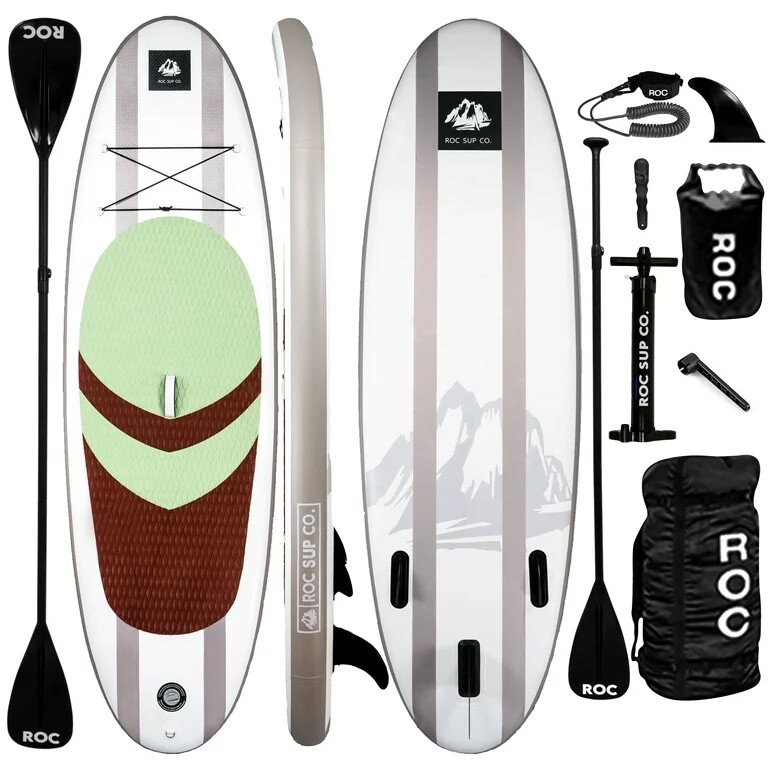 Roc Inflatable SUP Board Bundle: Paddle, Pack & Adventure