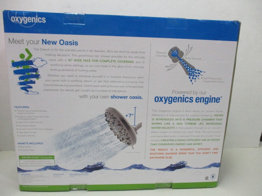 Oxygenics Drench 47568 Full coverage 6 Settings Shower Head Brushed Nickel