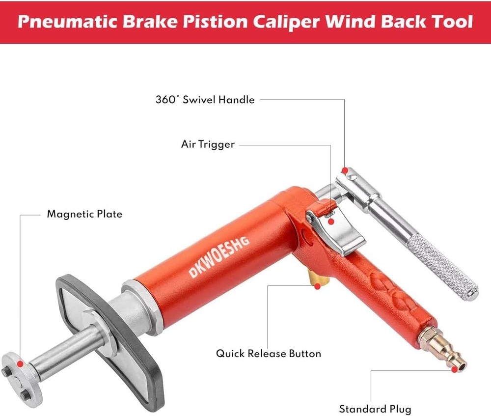 Brake Caliper Compression Tool Kit, Air Operated Disc Brake Piston Wind Back