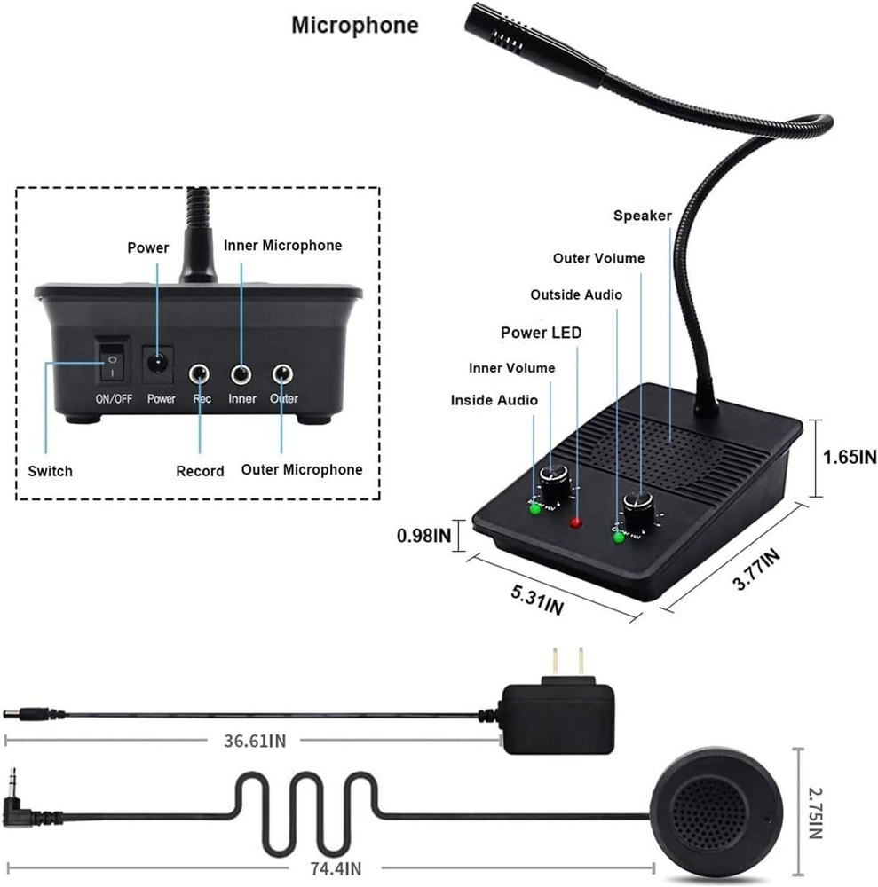 Window Intercom System Dual-Way Microphone Speaker Office Bank Hospital