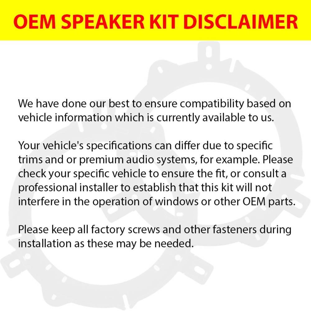 KICKER CSC654 6.5" OEM SPEAKER REPLACEMENT KIT FOR NISSAN VERSA 2007-2019
