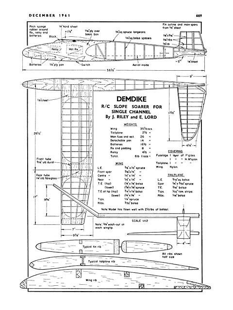Demdike Glider 87" Wingspan RC Model Airplane Printed Plans & Templates