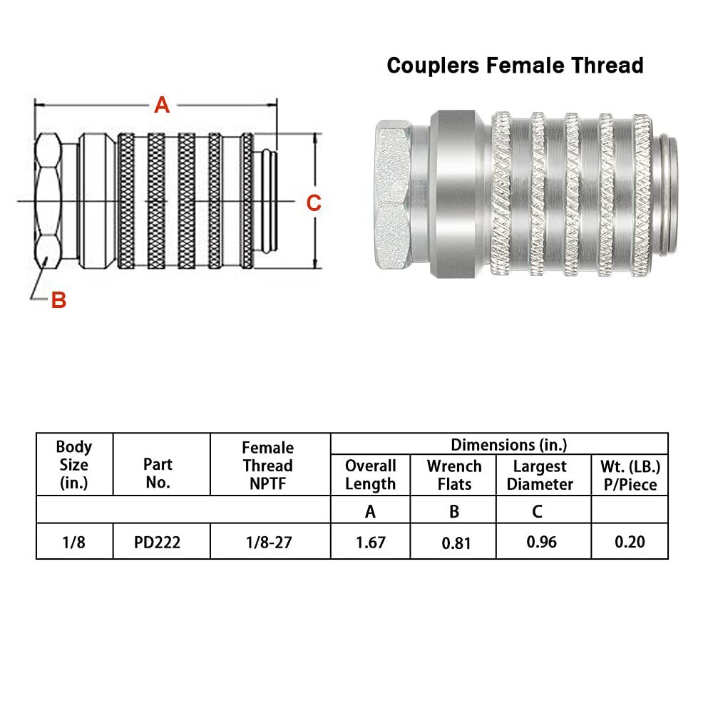 PD222 Test Port and Diagnostic Equipment Quick Coupler 1/8"-27 NPTF Thread