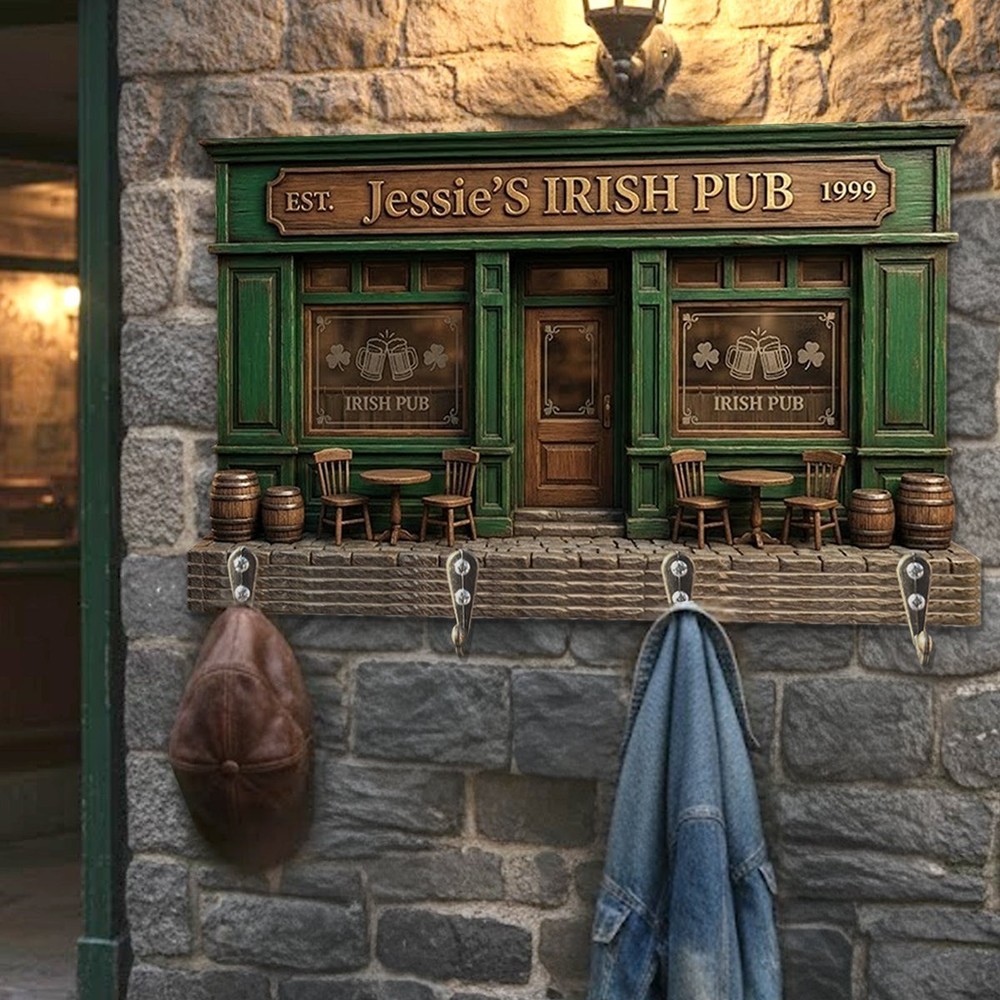Personalized Irish Pub Key Holder, Bar Wall Hooks Custom Name Decor Gift