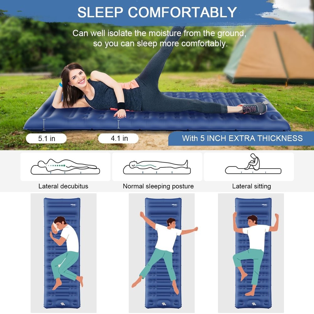 HiiPeak Sleeping Pad for Camping- Ultralight Inflatable Sleeping Mat with Built-