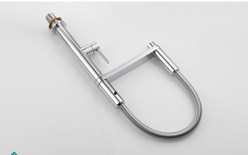 Chrome Brass Kitchen Faucet with Pull Down Sprayer,Commercial Single Handle Tap