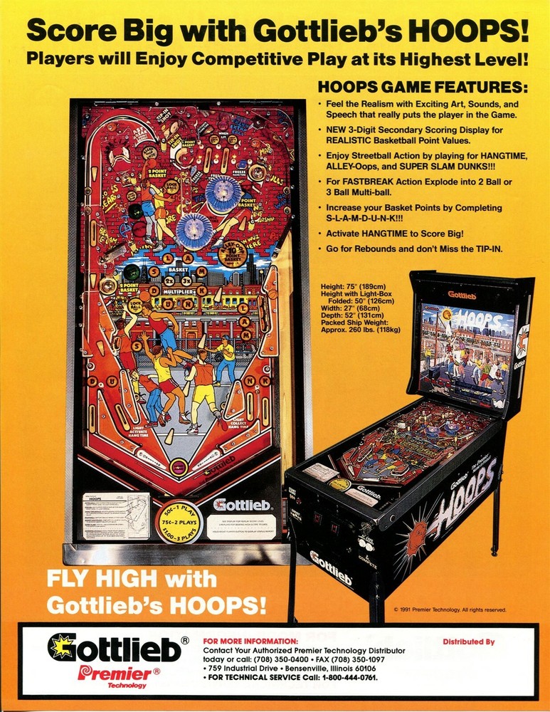 Hoops Gottlieb Pinball Flyer / Brochure / Ad Mint