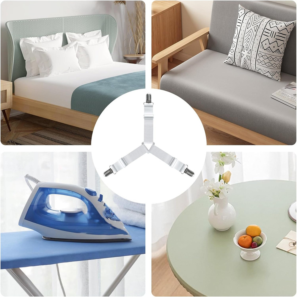 4 PCS Bed Sheet Straps – Adjustable Corner Clips to Keep Fitted Sheets in Place