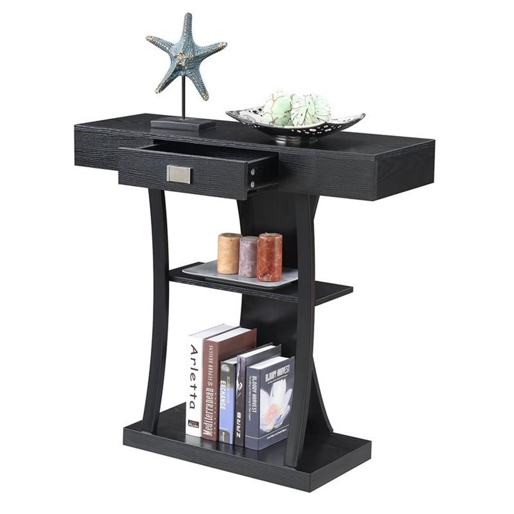 Pemberly Row Transitional Console Table in Black Wood Finish