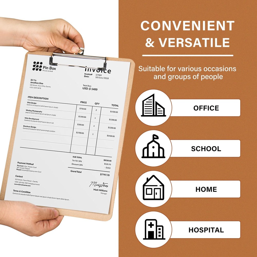 3 Pack Hardboard Office Clipboard, Letter-Size Clipboard with Low Profile Cli...
