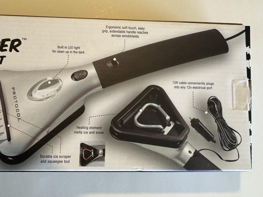 Protocol Heated Ice Scraper with Flashlight Brand New In Box