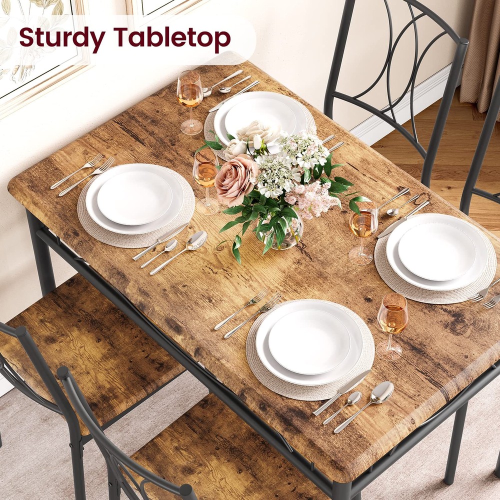 ✅5-Piece Dining Table Set for Small Space Kitchen Table Set for 4 Retro Brown NE