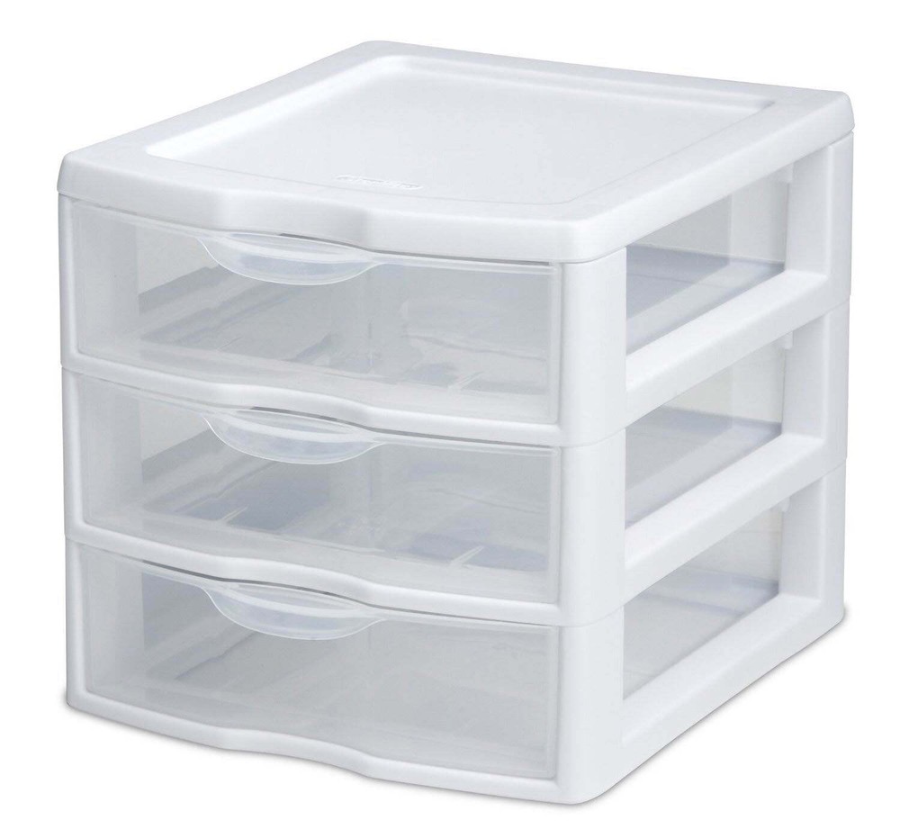 (2 pack) Small 3 Drawer Desktop Unit, Plastic, White！