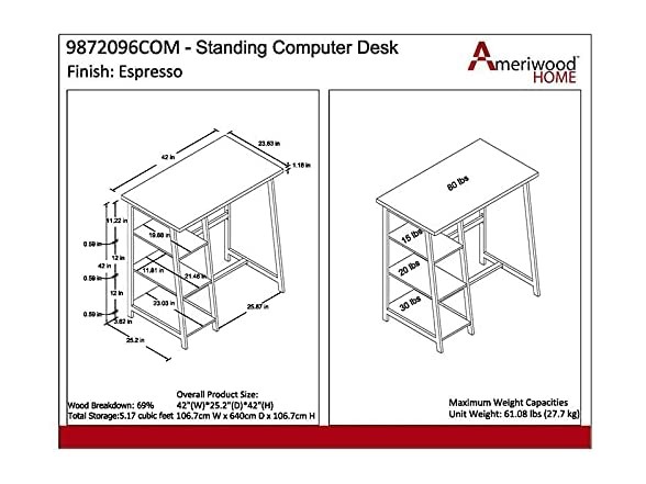 Ameriwood Home Coleton Standing Desk, Brown
