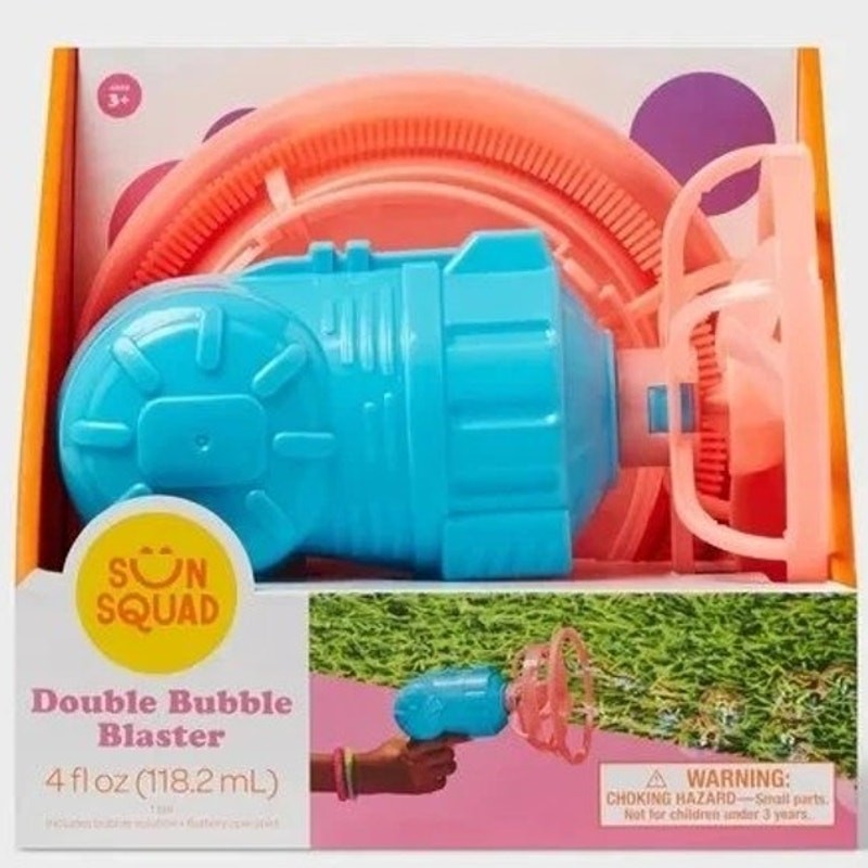Double Bubble Blaster – Sun Squad Plastic Bubble Blower Toy Ages 3+