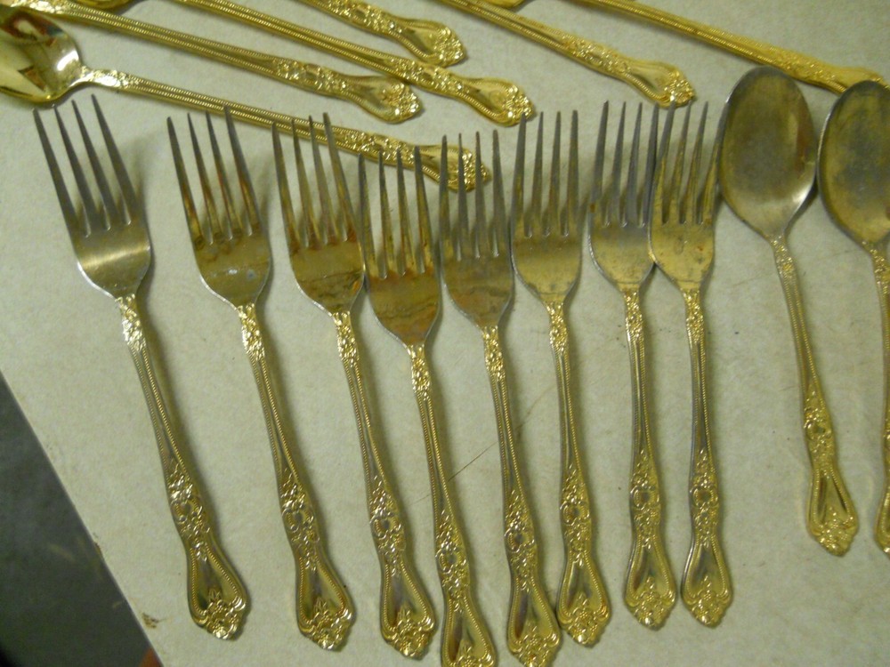 International EP Gold Precious Rose Pattern Flatware Set Replacements 63 PC
