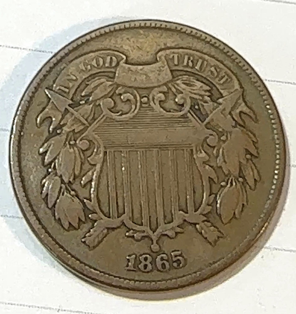 1865 Fancy 5 Two Cent Piece Nice Original VF CHRC