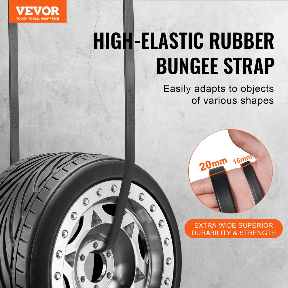20 Piece Flat Bungee Cord, Black