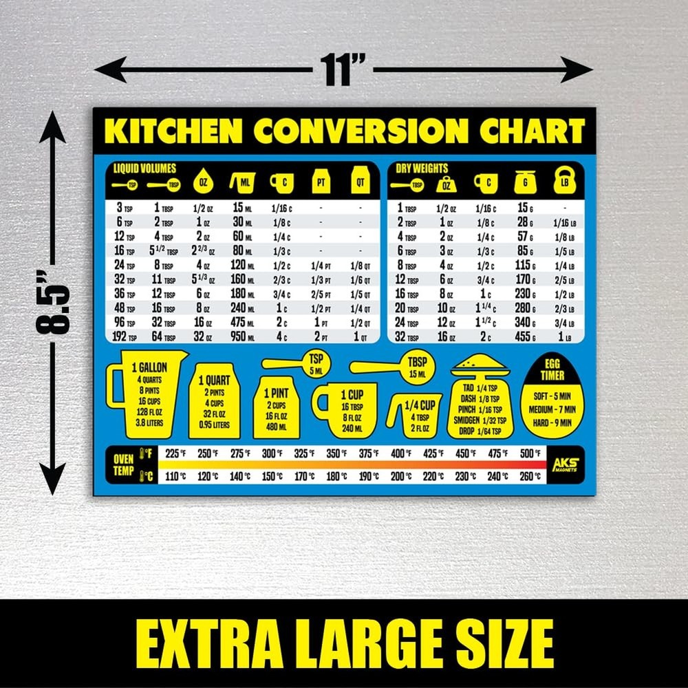 Kitchen Measurement Conversion Chart Magnet - Extra Large Easy to Read Magnet...