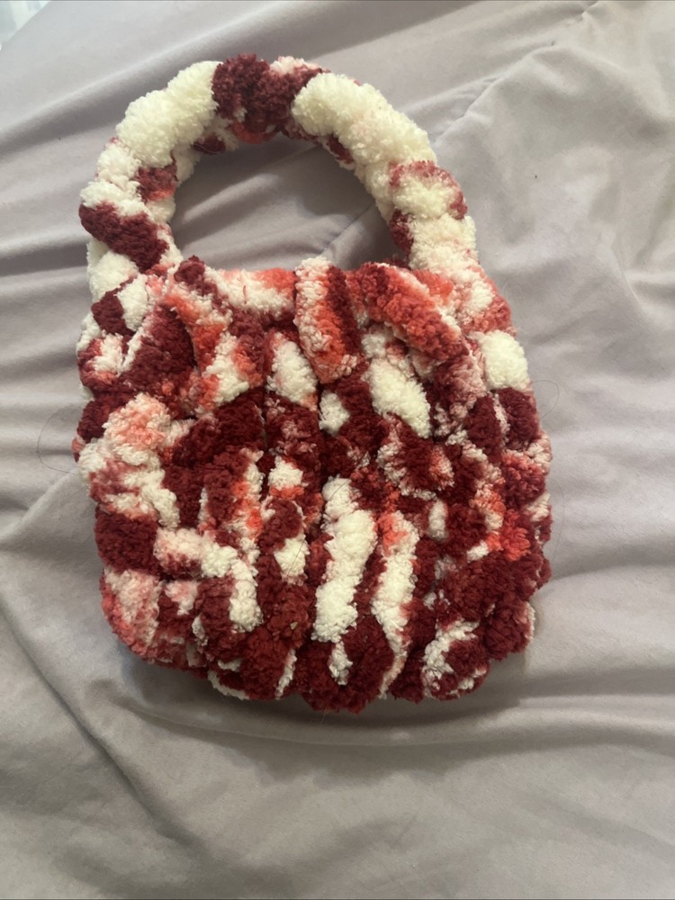 Red and White Yarn Crochet Bag