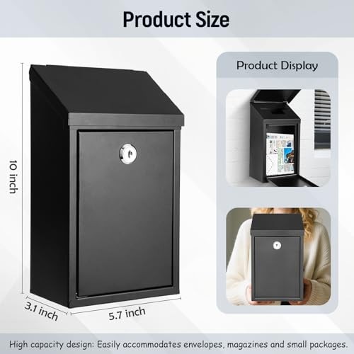 Secure Wall-Mounted Mailbox for Outside, Rust-Proof Steel Postbox Key Lock