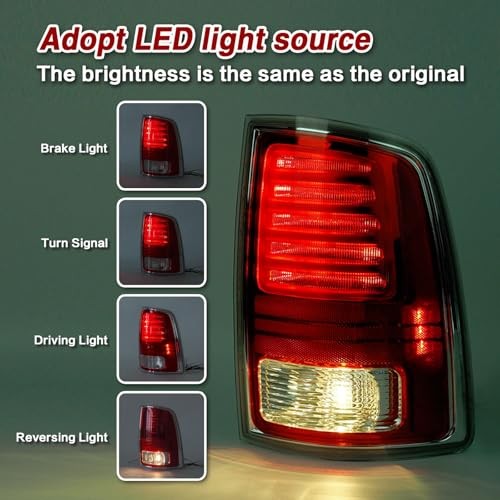 LED Tail Lights Compatible with 2013-2018 Dodge Chrome Red Right Passenger Side