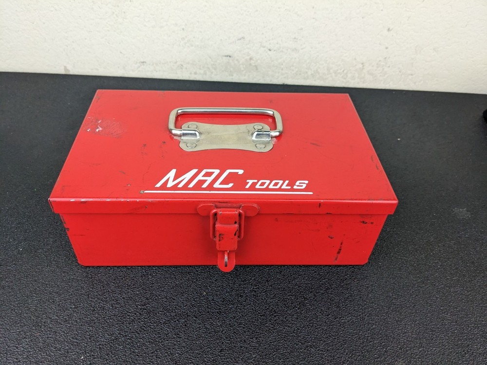 #bn739 Vintage Mac Tools Red Metal ToolBox Hinged Lid Rectangular