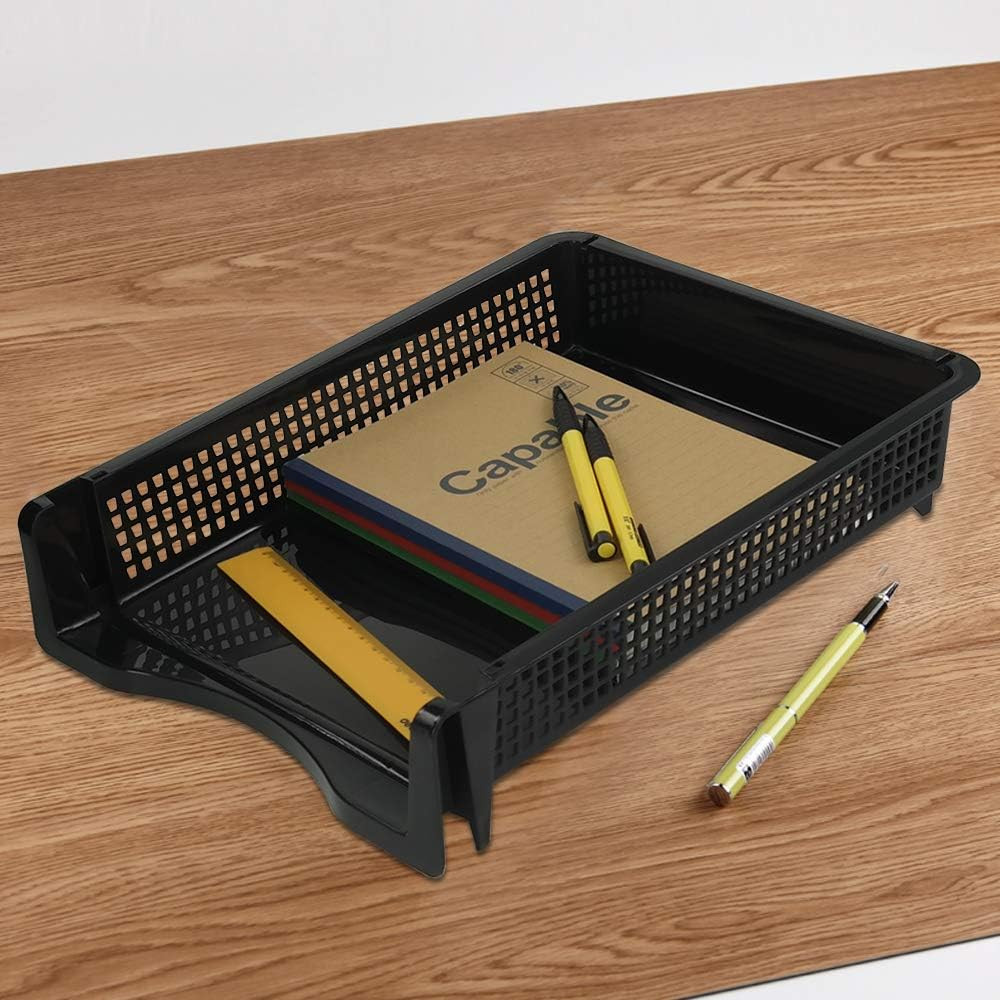 6-Pack Black Plastic Stackable Paper Tray/Basket, Stackable Office Lletter Organ