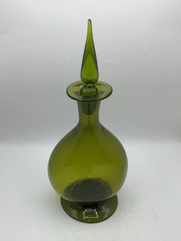 MCM  Green  Decanter w/Tear Drop Stopper -