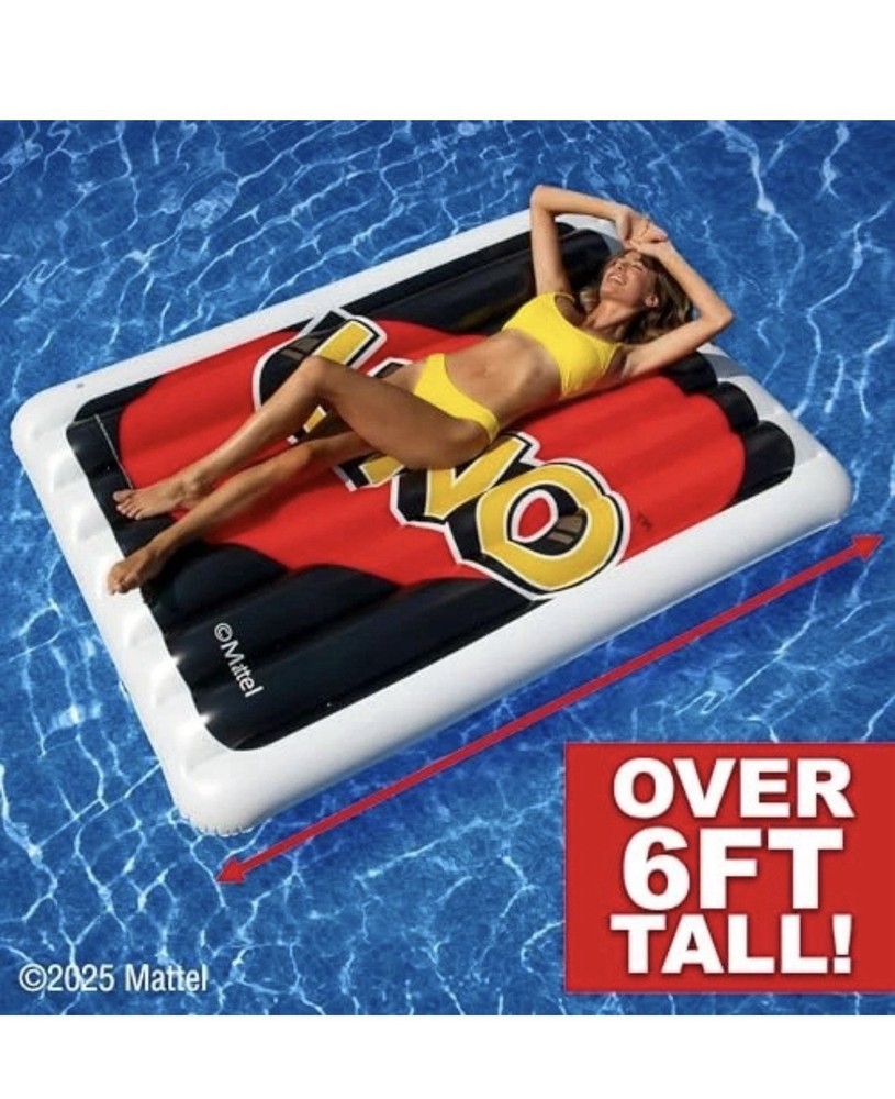 UNO Pool Float, 6 ft Oversized Inflatable, Two-Sided Design with Reverse Card