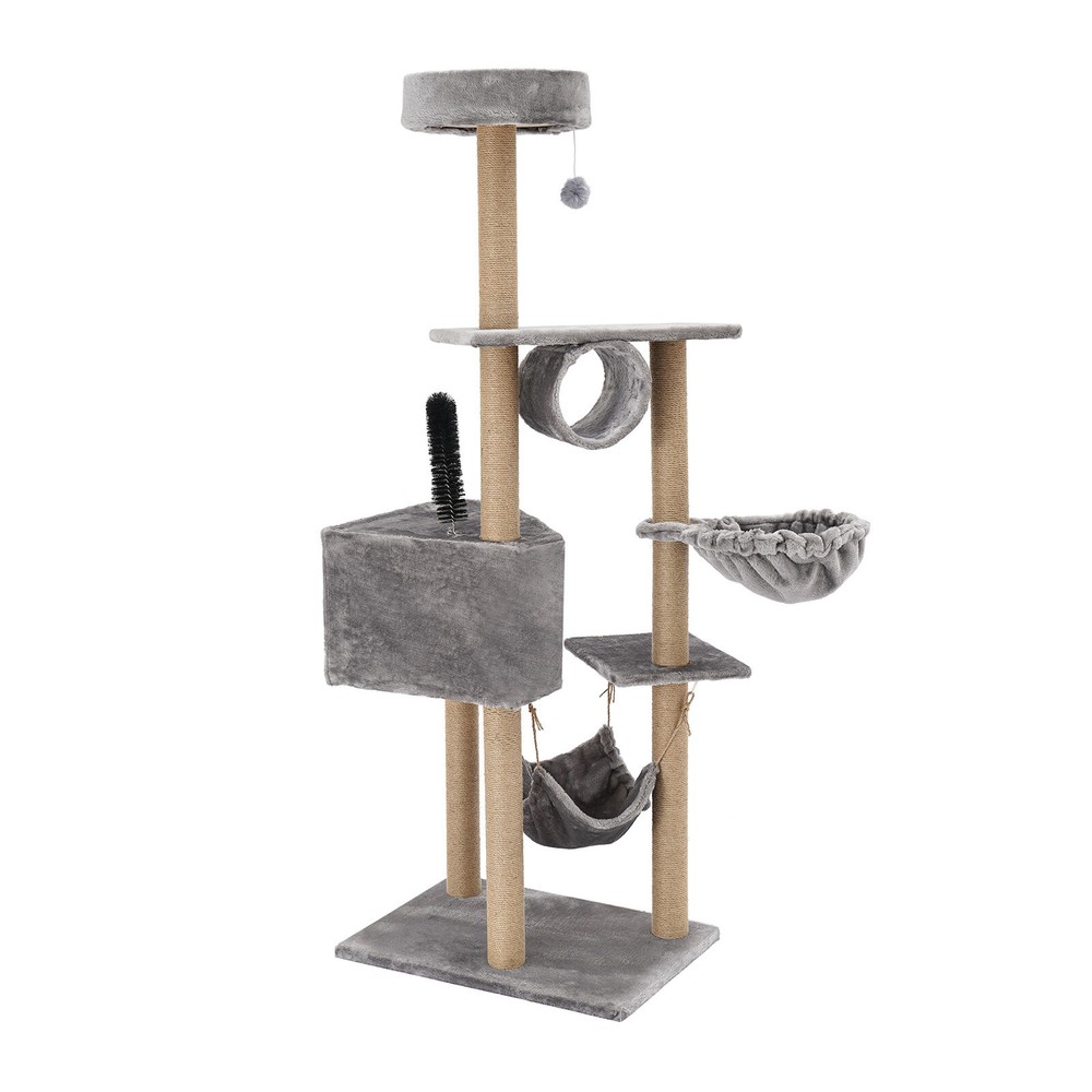 Floor Standing Scratching Post Multi-Level Cat Tower Climbing Frame Silvery Grey