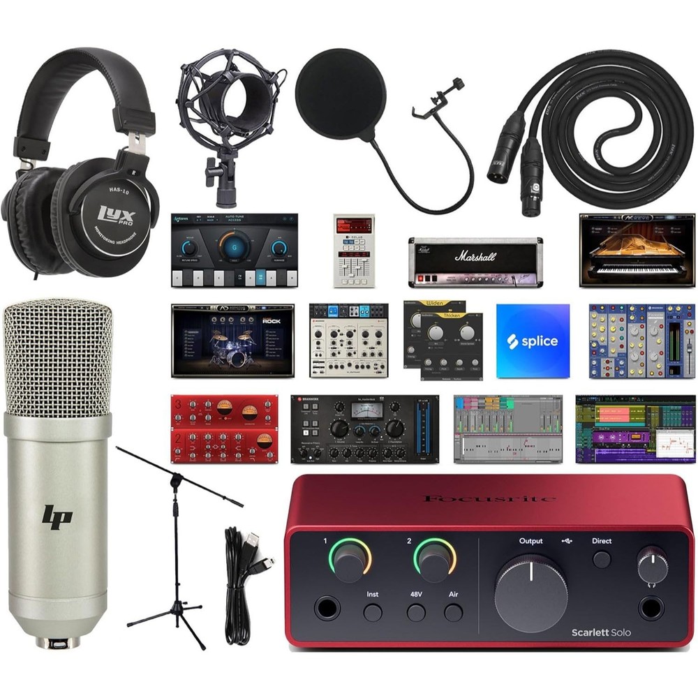 Focusrite Scarlett Solo 4th Gen 2x2 USB Audio Interface Bundle