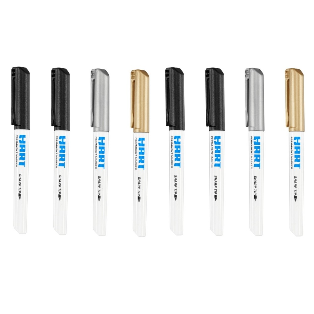 [2X] HART Carpenter's Sharp Tip Permanent Markers Black Silver & Gold 4-Pk [B44]