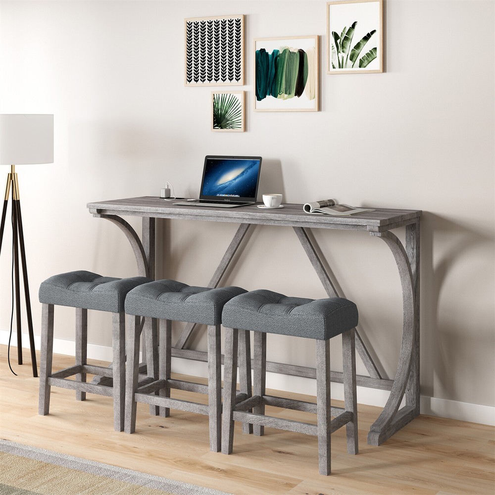 4 Piece Bar Table Set Counter Height Kitchen Dining Table with 3 Bar Stools