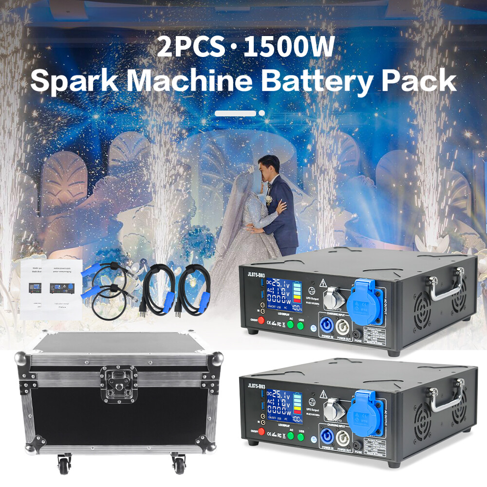 2pack 1500W Black Powered Base Cold Spark Machine Battery Pack with Flight Case