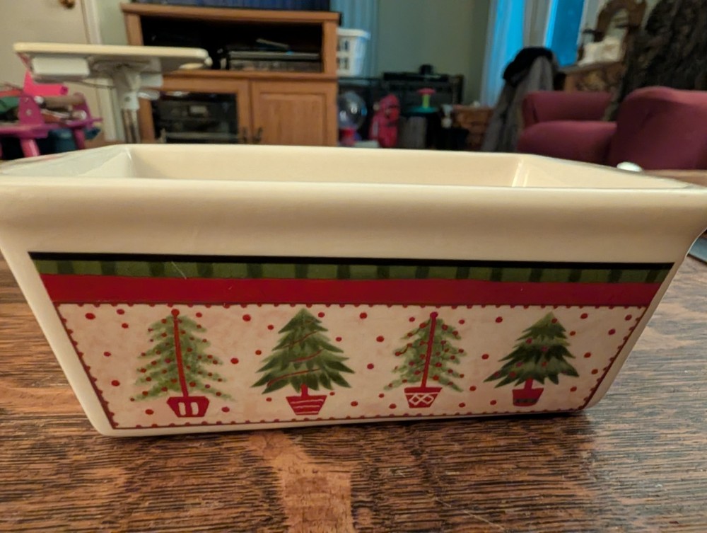 Two Miniature Ceramic Loaf Pans Christmas