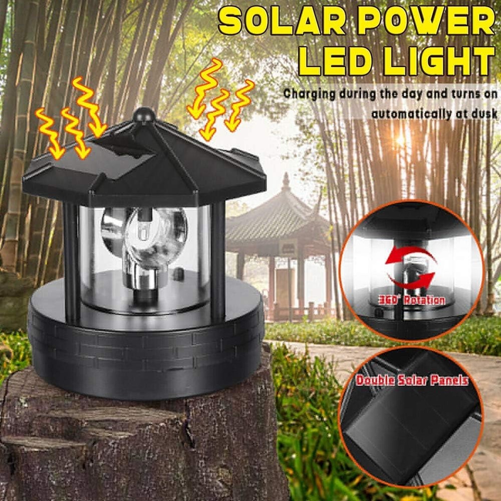 Solar Lighthouse 360 Degree Rotating Led Black, Red