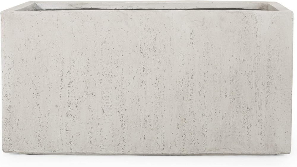 Modern White Cast Stone Rectangular Planters - Set of 2 for Outdoor Use